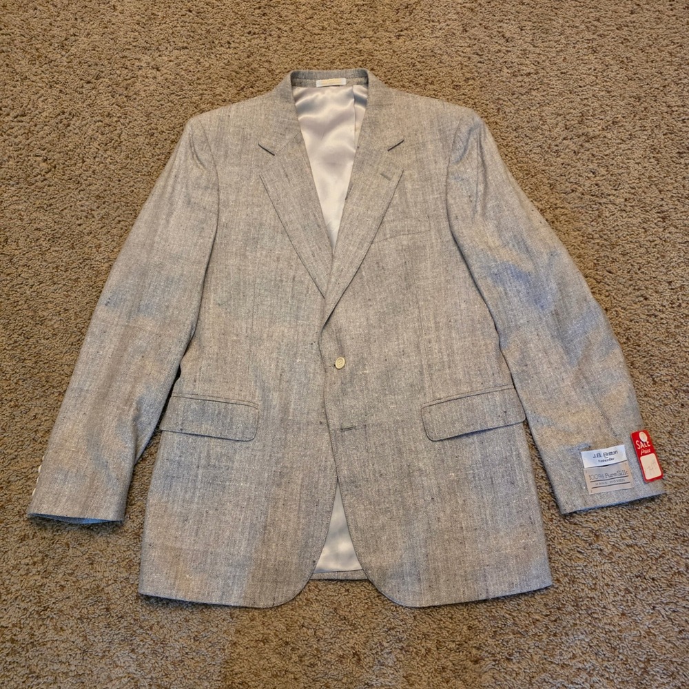 J.B. Britton 100% Pure Silk Hand Woven Blazer Grey 2-Button Sport Coat 42L NEW